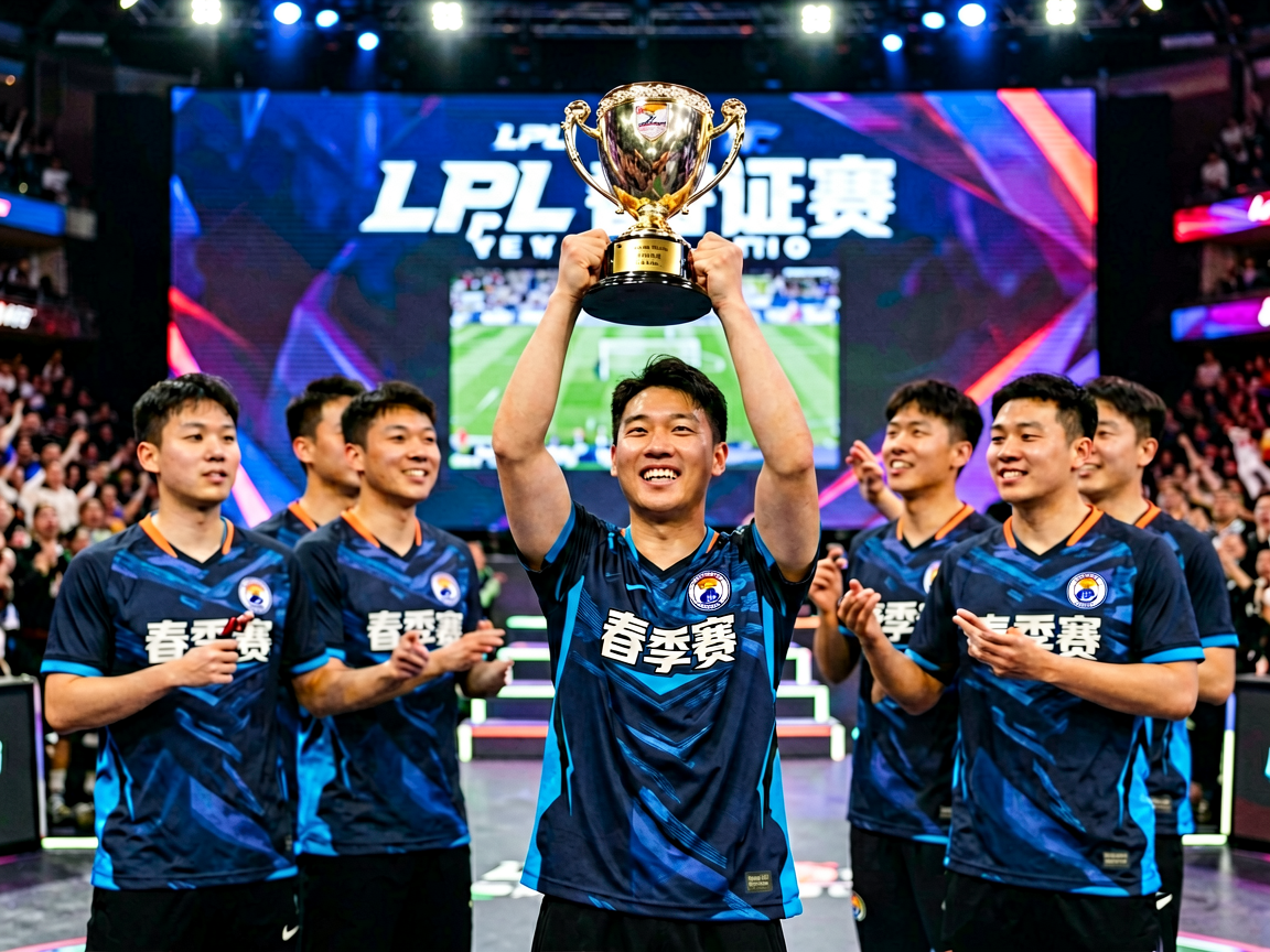 电竞比赛颁奖仪式 - LPL春季赛冠军队伍举起奖杯